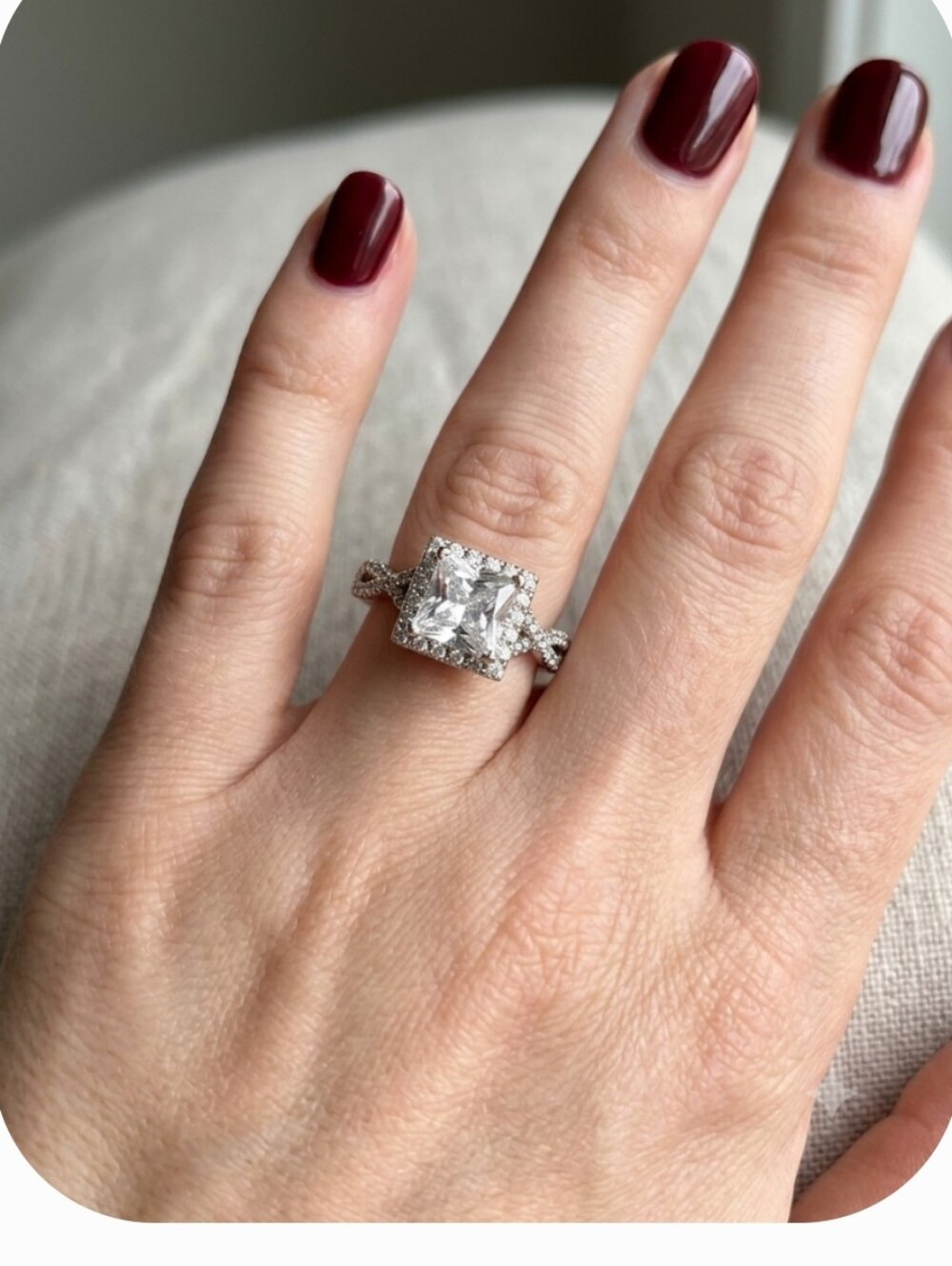 Classic Square Halo Glass Engagement / Cocktail Ring in Silver
